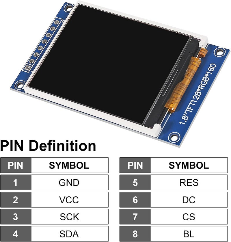 XIITIA 2pcs 1.8" SPI TFT LCD Display Module 128x160 RGB LCD Screen 3.3V ST7735 Drive SPI Interface 8pin Full Color for Arduino DIY - Image 4
